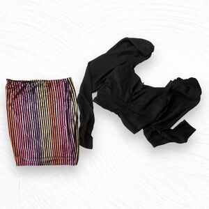 2 PC. Festival-Party Outfit | High Waist Rainbow Skirt & Windsor Crop Top
